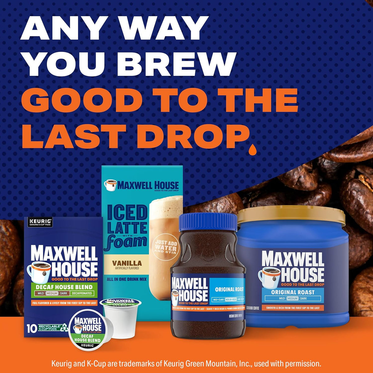 Cápsulas de café Maxwell House descafeinado, tueste medio, mezcla House Blend, 10 unidades