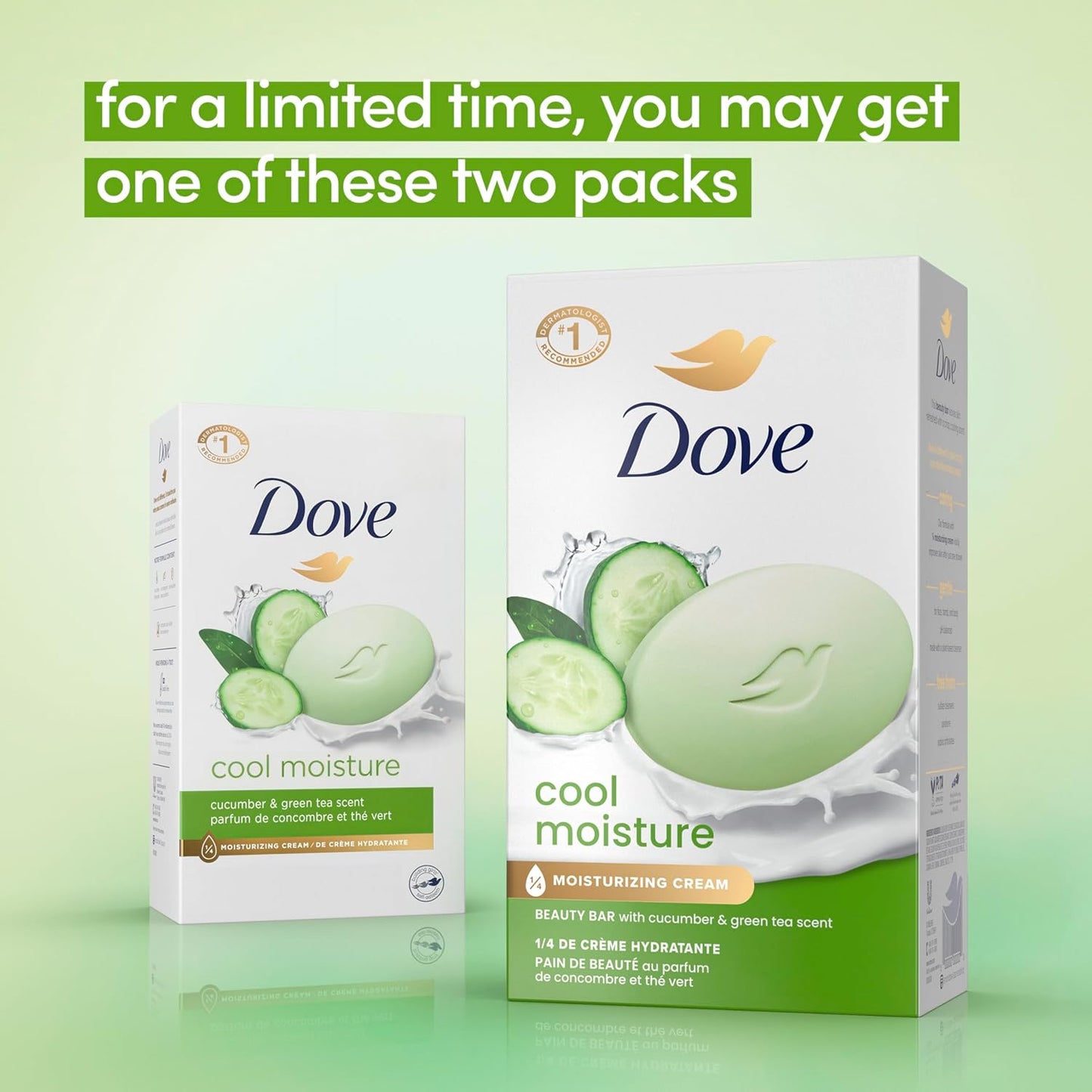 Dove Beauty Bar Jabón Cool Moisture Aroma Pepino y Té Verde, 8 barras para una piel fresca, deja la piel fresca 106 g