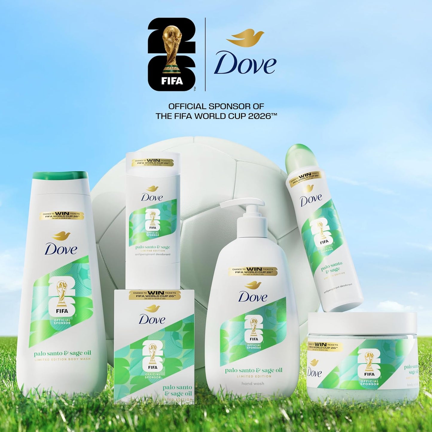 Dove Edición Limitada FIFA Régimen 3 Unidades Palo Santo & Aceite de Salvia Para Mujeres para Piel Hidratada y Suave