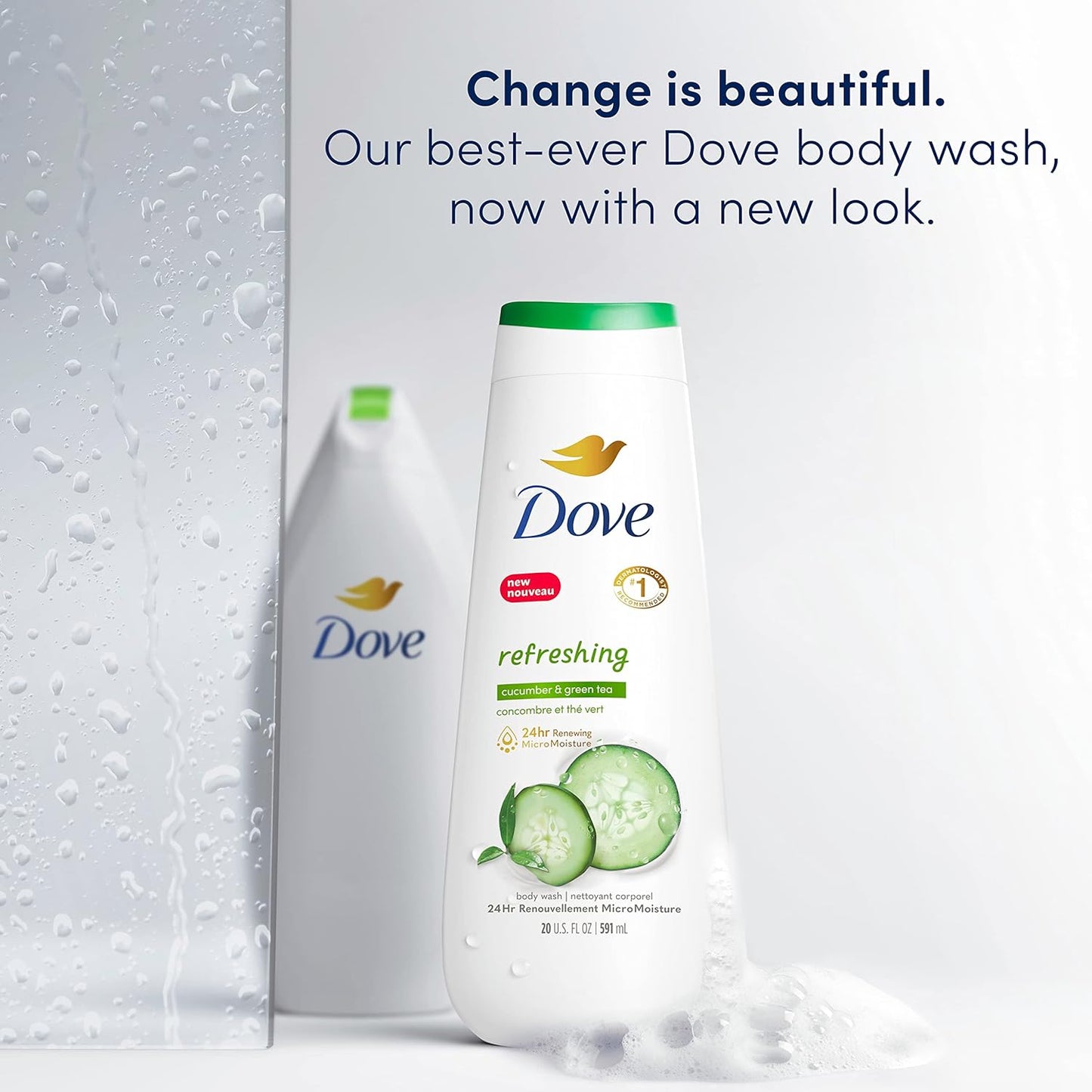 Dove Gel Corporal Pepino Refrescante y Té Verde Paquete de 4 Limpiador que Refresca la Piel y Elimina Eficazmente las Bacterias a la Vez que Nutre tu Piel 591 ml