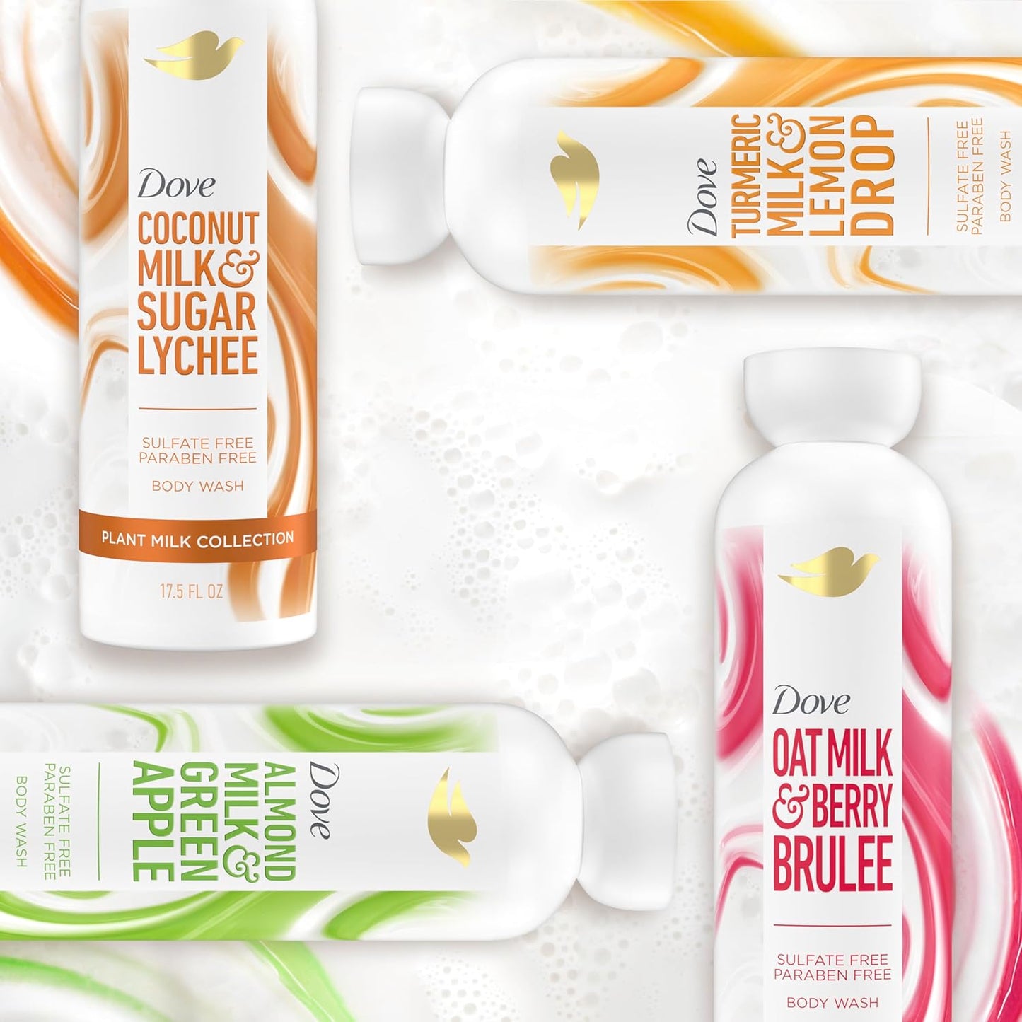 Dove Jabón Corporal Limpiador con Leche Vegetal de Leche de Almendras y Manzana Verde para Piel Hidratada, Limpiador Suave, Sin Sulfatos ni Parabenos, pH equilibrado 517 ml