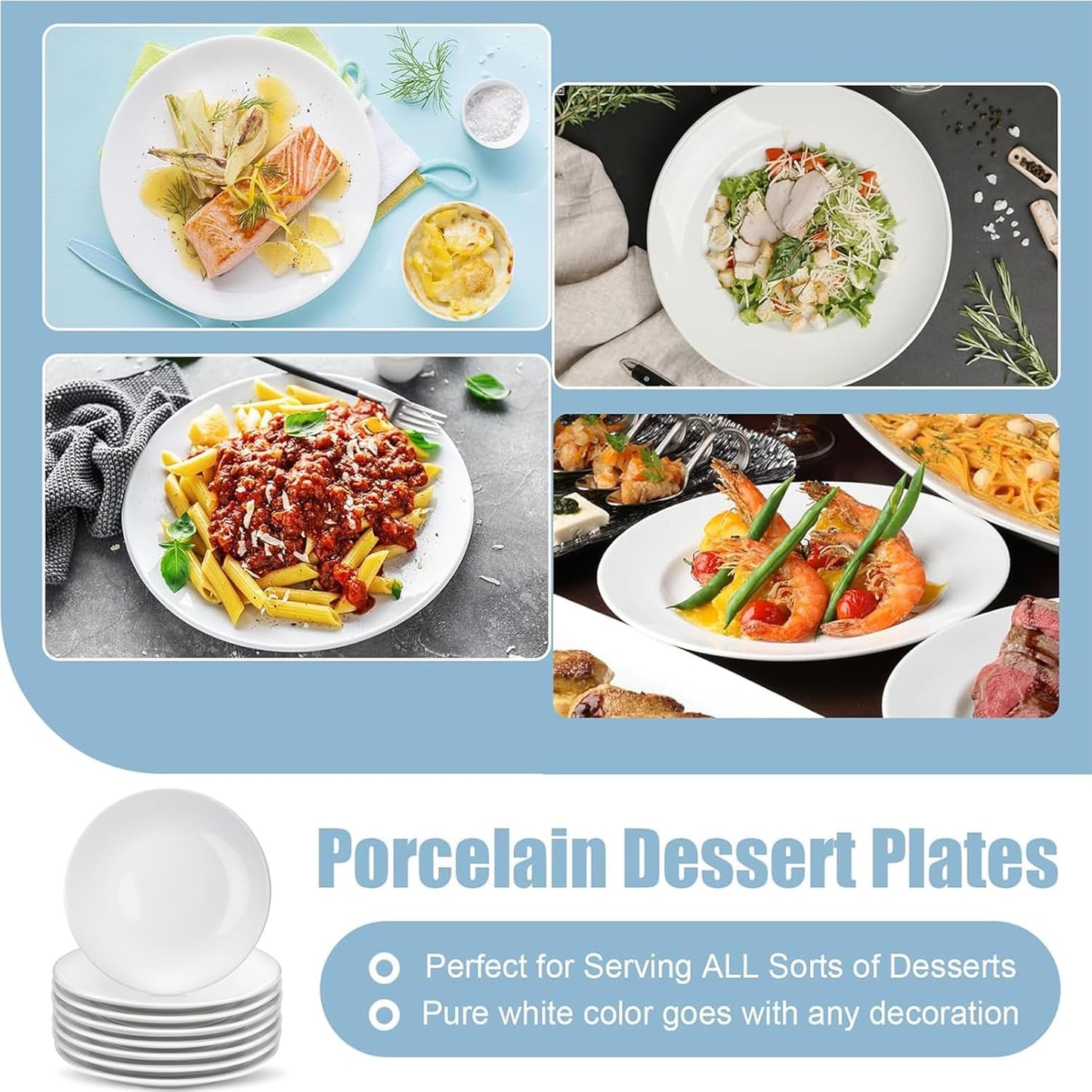 16 Platos de Postre de Porcelana, Platos de Aperitivo Blancos de 6 Pulgadas, Platos Pequeños Redondos Blancos, Platos Pequeños para Aperitivos, Plato de Postre de Cerámica para Aperitivos de Pastel, Aptos para Microondas y Lavavajillas