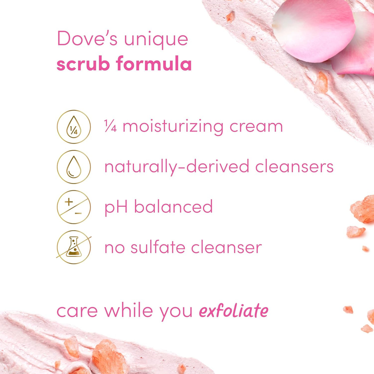 Exfoliante Corporal Dove Sal Rosa del Himalaya y Aceite de Rosa Exfolia y Nutre Profundamente para una Piel Suave y Radiante 425 g