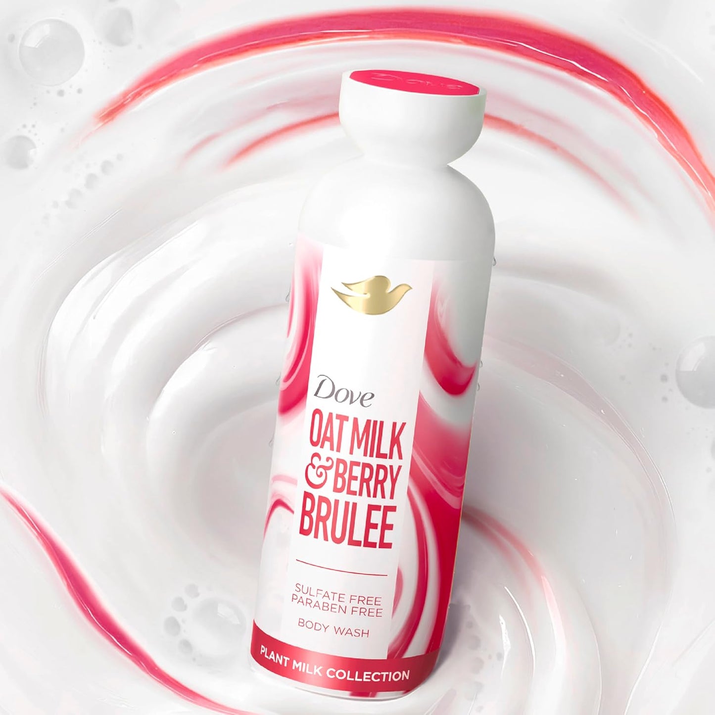 Dove Lavado Corporal Limpiador de Leche Vegetal, Leche de Avena y Crème Brûlée de Bayas para Piel Humectada, Limpiador Suave, Sin Sulfatos ni Parabenos, con pH Balanceado, 17.5 oz líq.