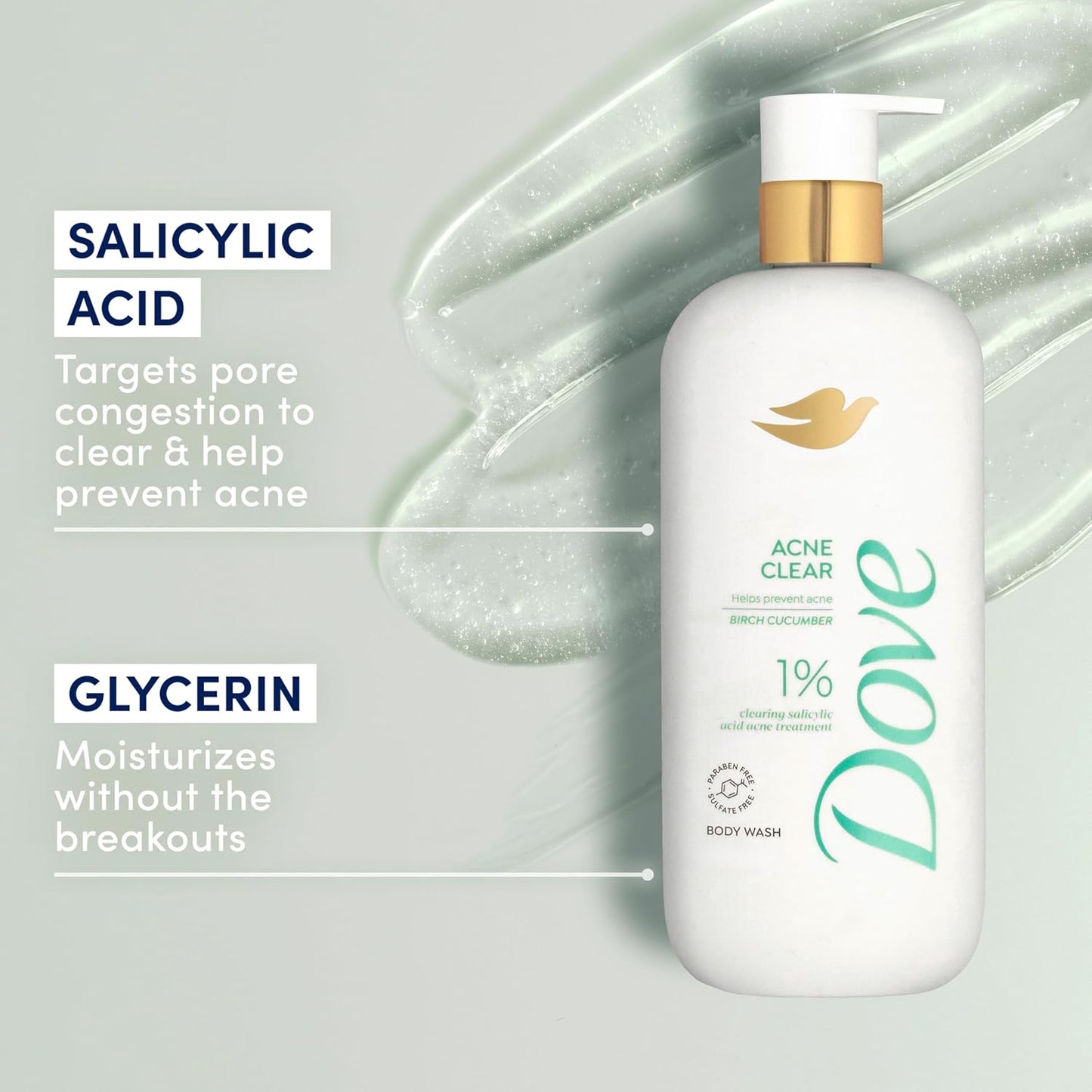 Dove Jabón Corporal en Sérum Clear para Piel con Acné con Ácido Salicílico 18.5 oz Líq.
