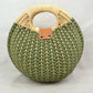 Boho Round Woven Straw Satchel – Convertible Circle Basket Bag with Chain Strap
