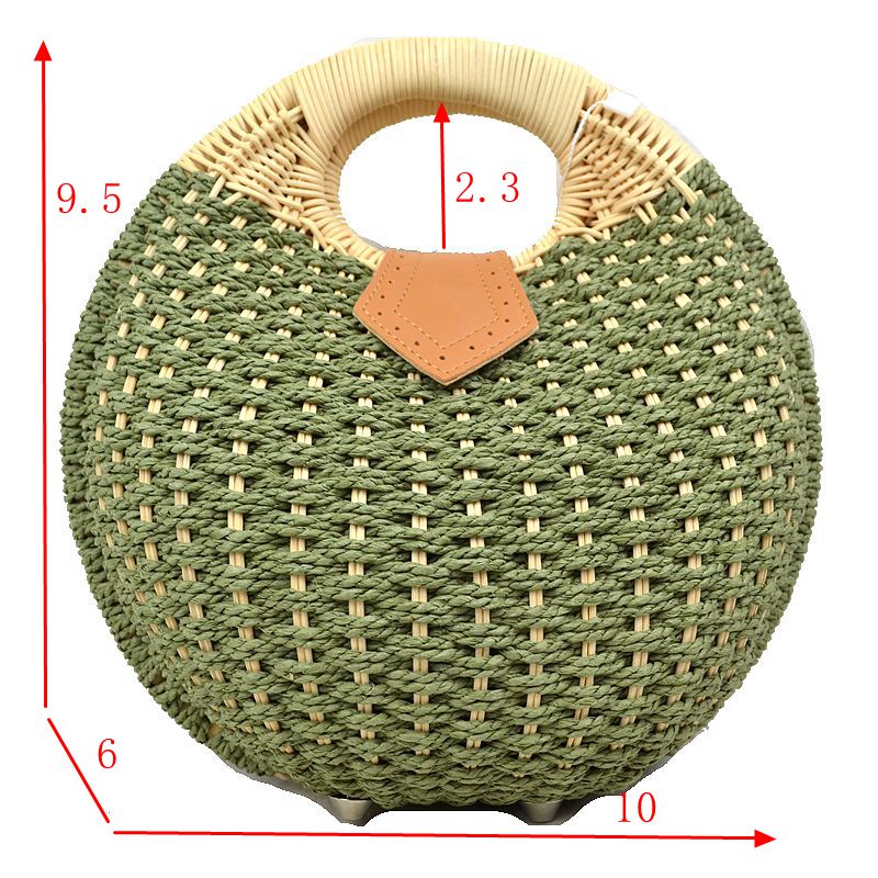 Boho Round Woven Straw Satchel – Convertible Circle Basket Bag with Chain Strap
