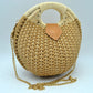 Round Woven Straw Handbag with Rattan Cutout Handle