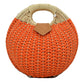 Round Woven Straw Handbag with Rattan Cutout Handle