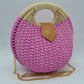 Boho Round Woven Straw Satchel – Convertible Circle Basket Bag with Chain Strap