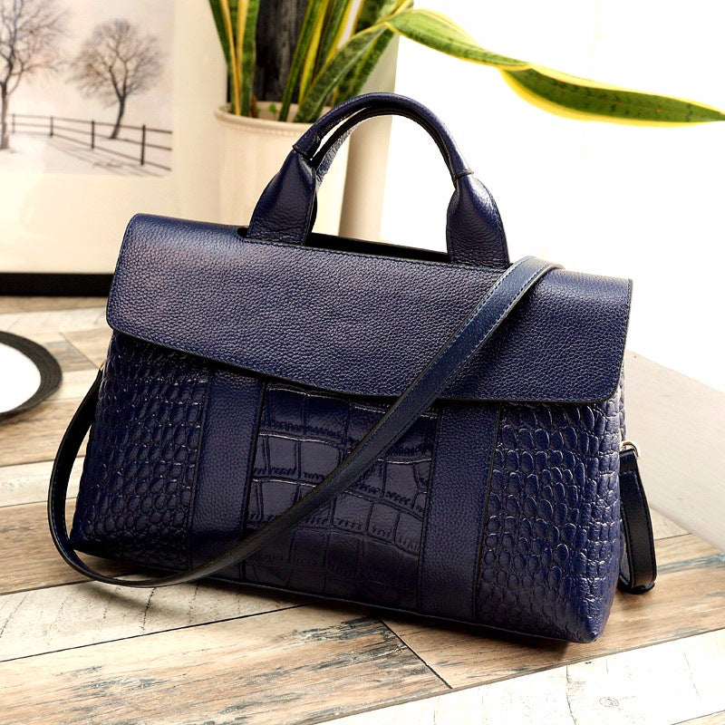 Women's Genuine Leather Alligator Print Large Capacity Bags