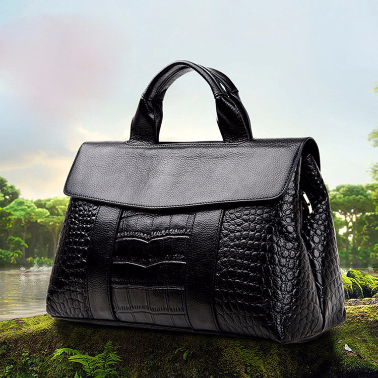 Women's Genuine Leather Alligator Print Large Capacity Bags