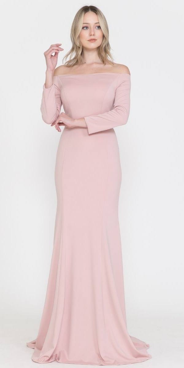 LIQUIDACIÓN - Poly USA | Vestido Largo con Hombros Descubiertos y Mangas Largas Ed Young 8378 (Talla M)