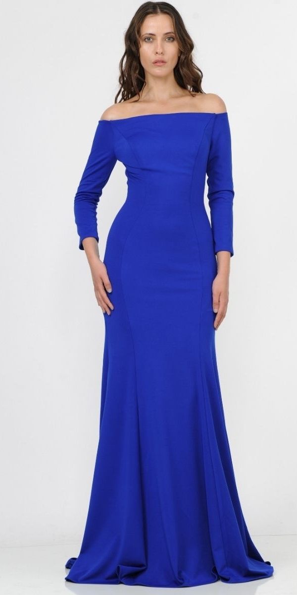 LIQUIDACIÓN - Poly USA | Vestido Largo con Hombros Descubiertos y Mangas Largas Ed Young 8378 (Talla M)