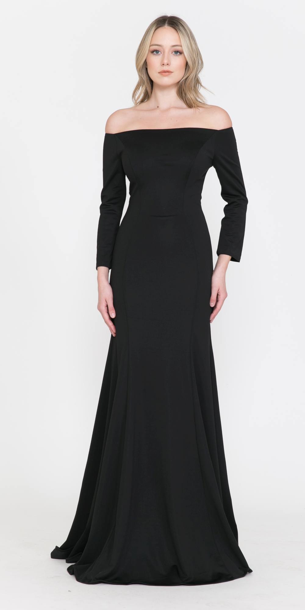 LIQUIDACIÓN - Poly USA | Vestido Largo con Hombros Descubiertos y Mangas Largas Ed Young 8378 (Talla M)