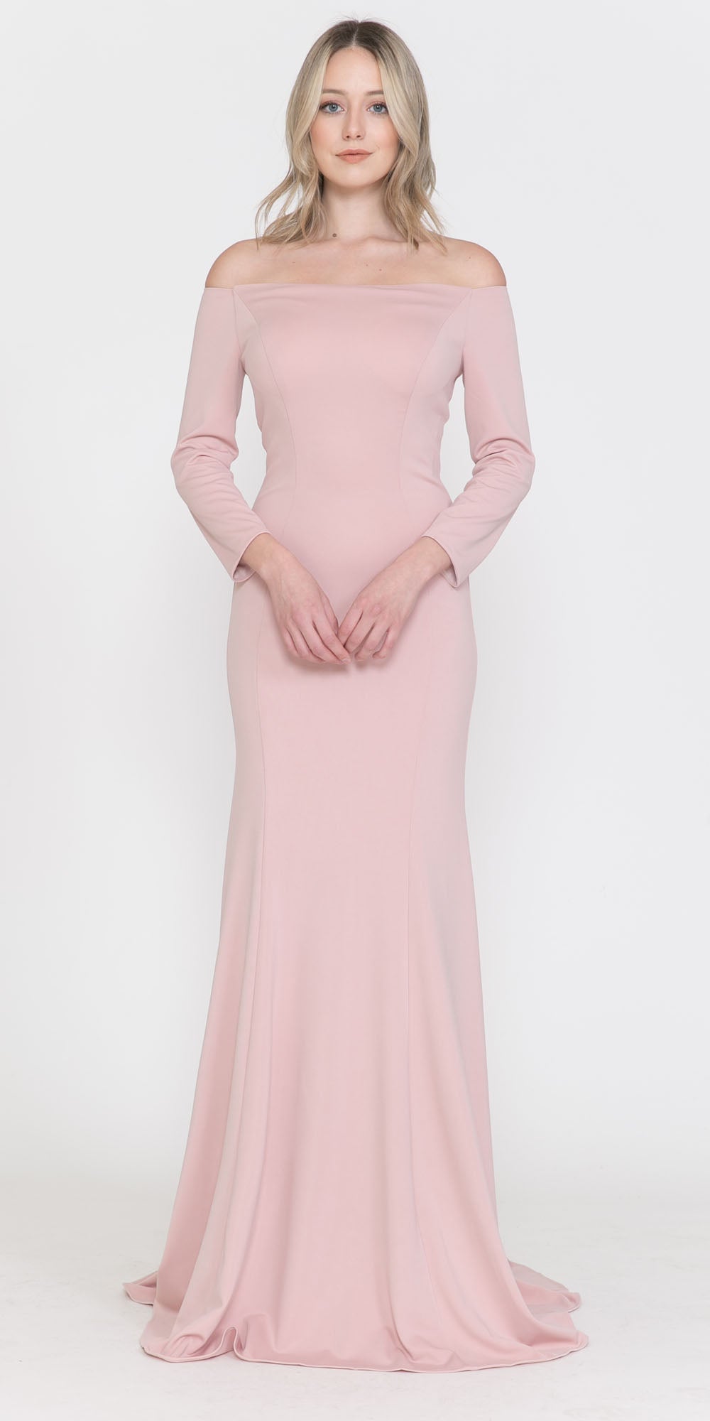 LIQUIDACIÓN - Poly USA | Vestido Largo con Hombros Descubiertos y Mangas Largas Ed Young 8378 (Talla M)