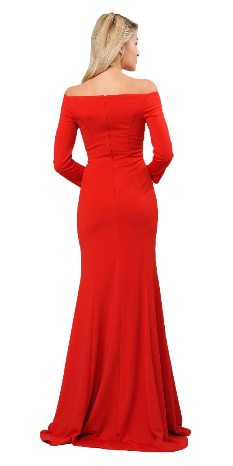 LIQUIDACIÓN - Poly USA | Vestido Largo con Hombros Descubiertos y Mangas Largas Ed Young 8378 (Talla M)