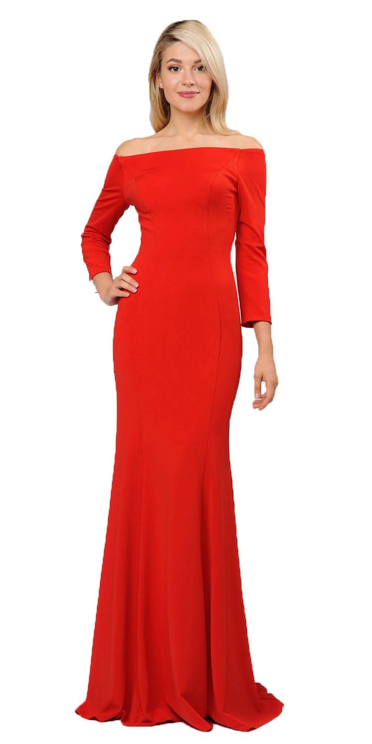 LIQUIDACIÓN - Poly USA | Vestido Largo con Hombros Descubiertos y Mangas Largas Ed Young 8378 (Talla M)