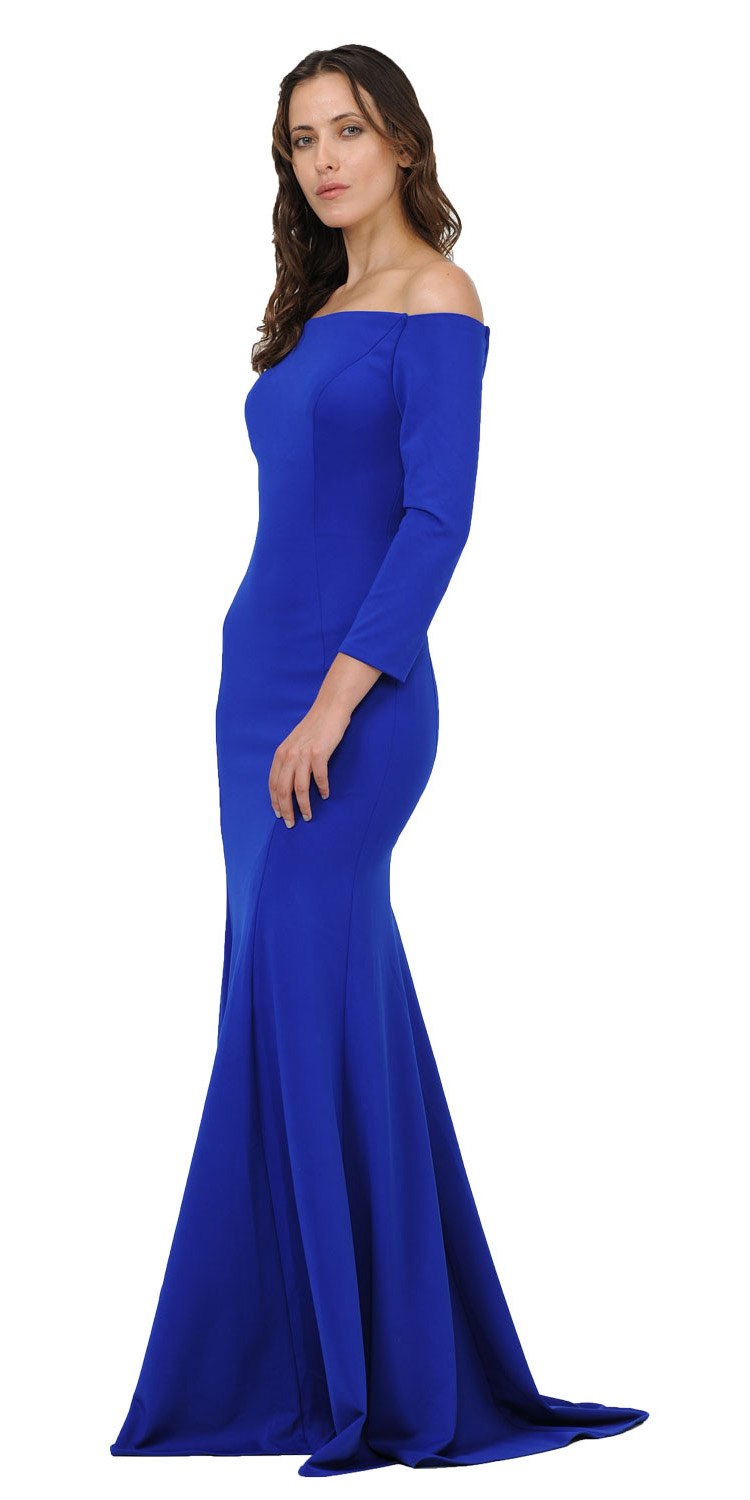 LIQUIDACIÓN - Poly USA | Vestido Largo con Hombros Descubiertos y Mangas Largas Ed Young 8378 (Talla M)