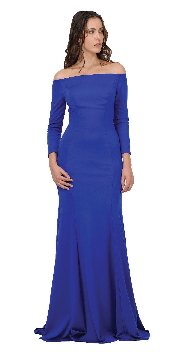 LIQUIDACIÓN - Poly USA | Vestido Largo con Hombros Descubiertos y Mangas Largas Ed Young 8378 (Talla M)