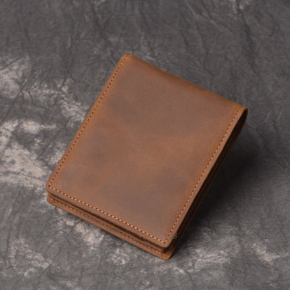 Women's & Men's First Layer Cowhide Short Crazy Horse Men's Wallets