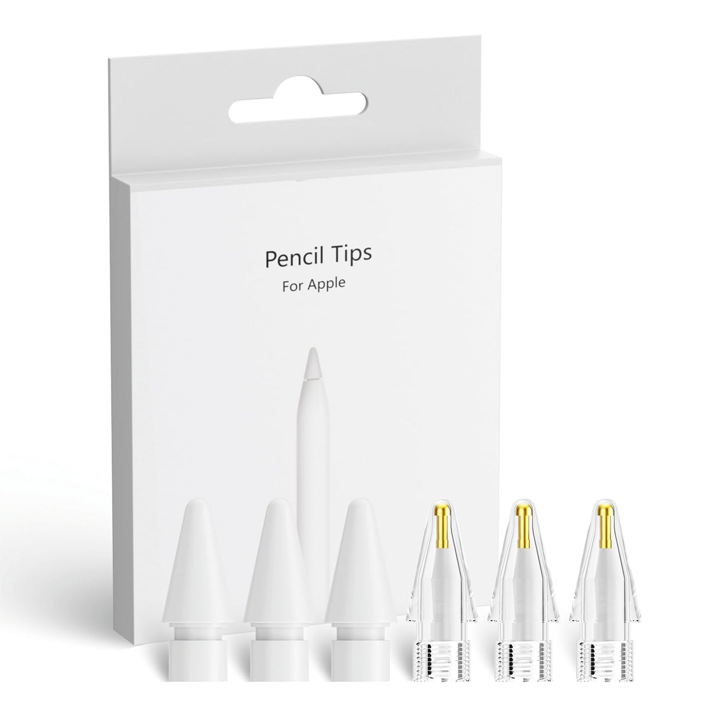 JvKzaen Puntas de repuesto mejoradas para Apple Pencil, mezcla de puntas transparentes y de metal para Apple Pencil de 2.ª generación/1.ª generación/puntas de Apple Pen USB C (paquete de 6)