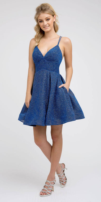 LIQUIDACIÓN - Vestido corto de cuello en V línea A Juliet 850 con bolsillos (Talla XS)