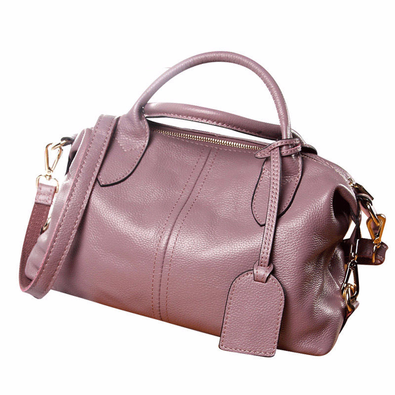 Women's Fashion Simple Boston Portable One Genuine Handbags