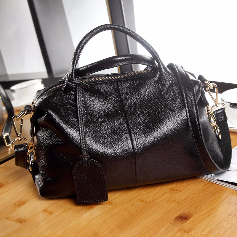Women's Fashion Simple Boston Portable One Genuine Handbags