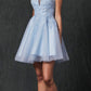 Vestido de fiesta corto con bordados y purpurina, modelo Juliet 857