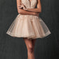 Juliet 859 Short Floral Applique Glitter Tulle A-Line Dress