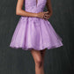 Juliet 859 Short Floral Applique Glitter Tulle A-Line Dress