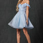 Juliet 861 Floral Embroidered Glitter Mesh Short A-Line Dress