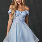 Juliet 861 Floral Embroidered Glitter Mesh Short A-Line Dress