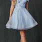 Juliet 861 Floral Embroidered Glitter Mesh Short A-Line Dress