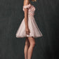 Juliet 861 Floral Embroidered Glitter Mesh Short A-Line Dress
