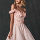 Juliet 861 Floral Embroidered Glitter Mesh Short A-Line Dress