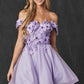 Juliet 861 Floral Embroidered Glitter Mesh Short A-Line Dress