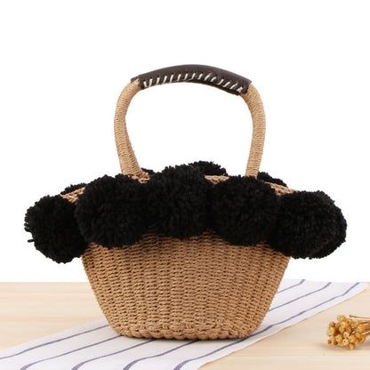 Hand Carrying Woven Beach Cute Contrast Handbags