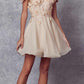 Juliet 861 Floral Embroidered Glitter Mesh Short A-Line Dress