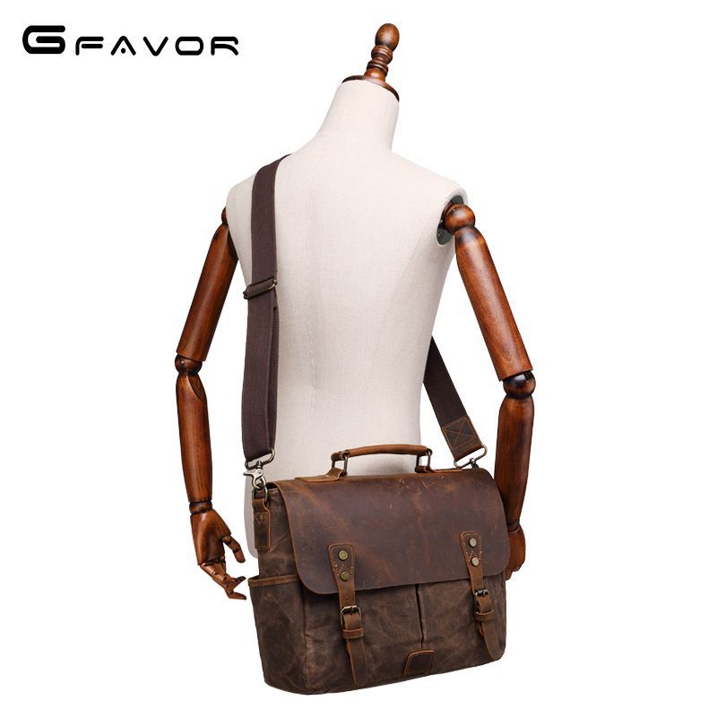 Men's Retro Crazy Horse Leather Oil Wax Shoulder Bags