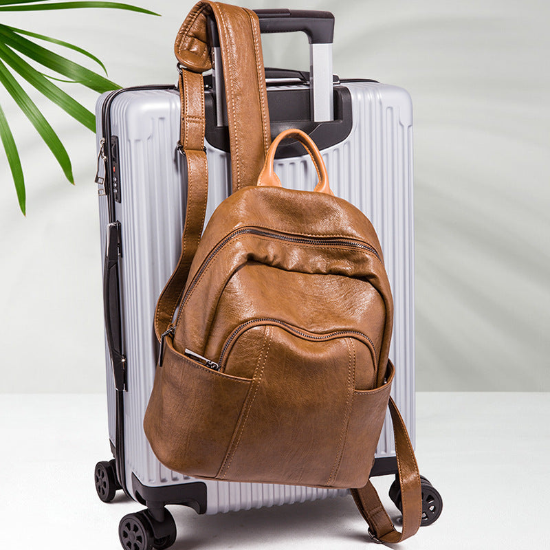 Women's Korean Fashionable Soft Leather College Backpacks