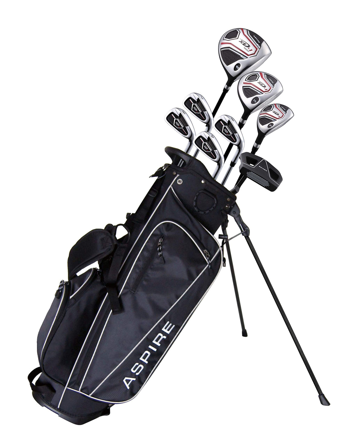 Juego completo de golf Aspire XD1 para adolescentes Incluye Driver, Madera de calle, Híbrido, Hierros 7, 8, 9, Wedge, Putter, Bolsa con soporte, 3 HCS para adolescentes de 13 a 16 años, Mano derecha - Altura 130 cm - 142 cm