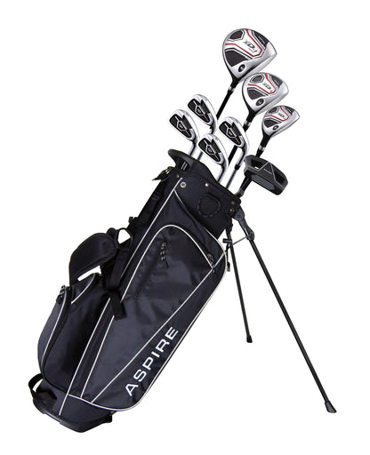 Juego completo de golf Aspire XD1 para adolescentes Incluye Driver, Madera de calle, Híbrido, Hierros 7, 8, 9, Wedge, Putter, Bolsa con soporte, 3 HCS para adolescentes de 13 a 16 años, Mano derecha - Altura 130 cm - 142 cm