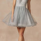 Vestido corto de tul de corte A con corpiño transparente y tirantes de plumas Juliet 881
