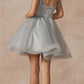 Vestido corto de tul de corte A con corpiño transparente y tirantes de plumas Juliet 881