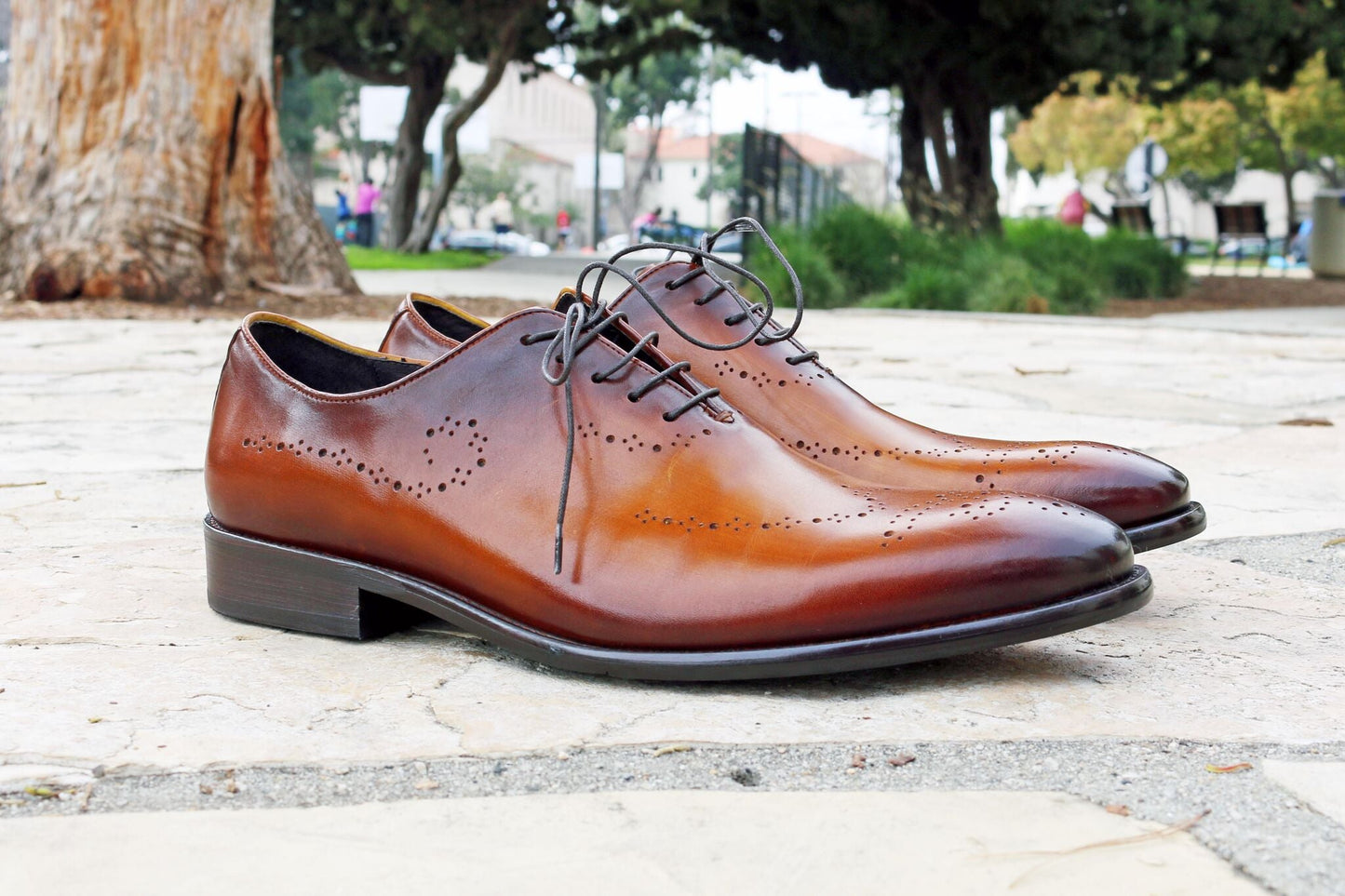 Carrucci Burnished Calfskin Belt - Cognac