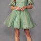 Juliet 886 Short Removable Off Shoulder Puff Sleeves A-Line Tulle Dress