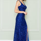LIQUIDACIÓN - Poly USA | Vestido largo de lentejuelas con cuello en V y abertura, Ed Young 8872 (Talla S)
