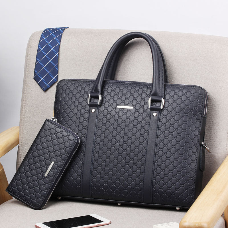 Men's Cowhide Business Embossed Letter Horizontal Men's Briefcases
